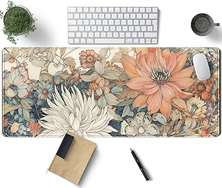 Japanese Minimalist Floral Desk Mat Aesthetic Flowers XL Large Extended Gaming Mouse Pad with Stitched Edges, Big Laptop Computer Keyboard and Mouse Mat for Girl Women Office Decor 31.5x11.8 in