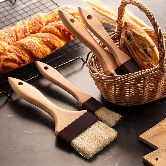 Boao 4 Pcs Pastry Brush, Natural Bristle Basting Brush, Beech Wooden Handle Basting and BBQ Brushes for Cooking, Butter, Oil, Egg, Marinade, Sauce, Grilling, Baking, Kitchen Food(1, 2, 3 Inch)