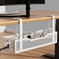 Under Desk Cable Management Large, Cinati 16" Cable Management Box for Table Thickness up to 3", Wire Cord Organizer with Clamp No Drill, No Damage to Desk (White)