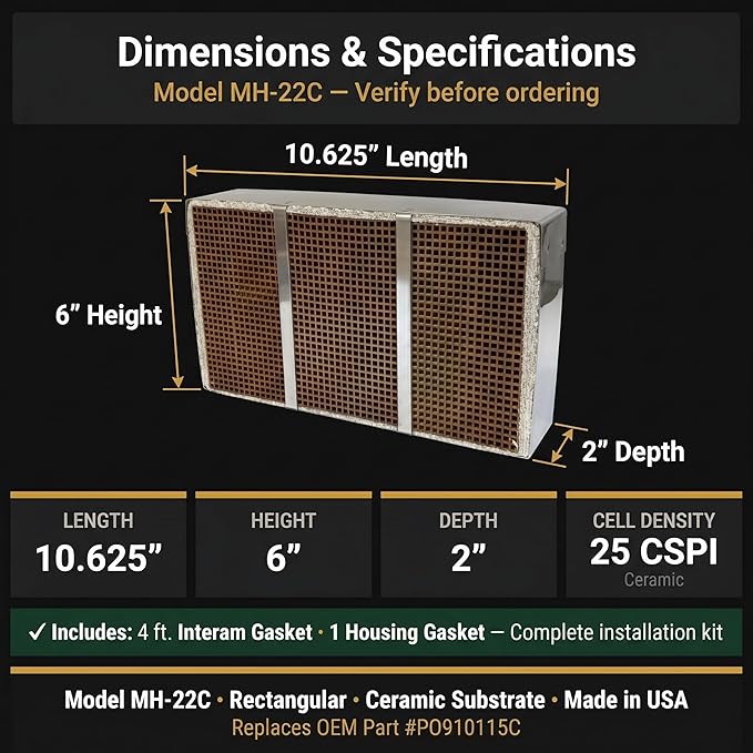 Midwest Hearth Wood Stove Catalytic Combustor Replacement Catalyst Buck Stove Model 91 (6" x 10.625" x 2" Ceramic) Made in USA