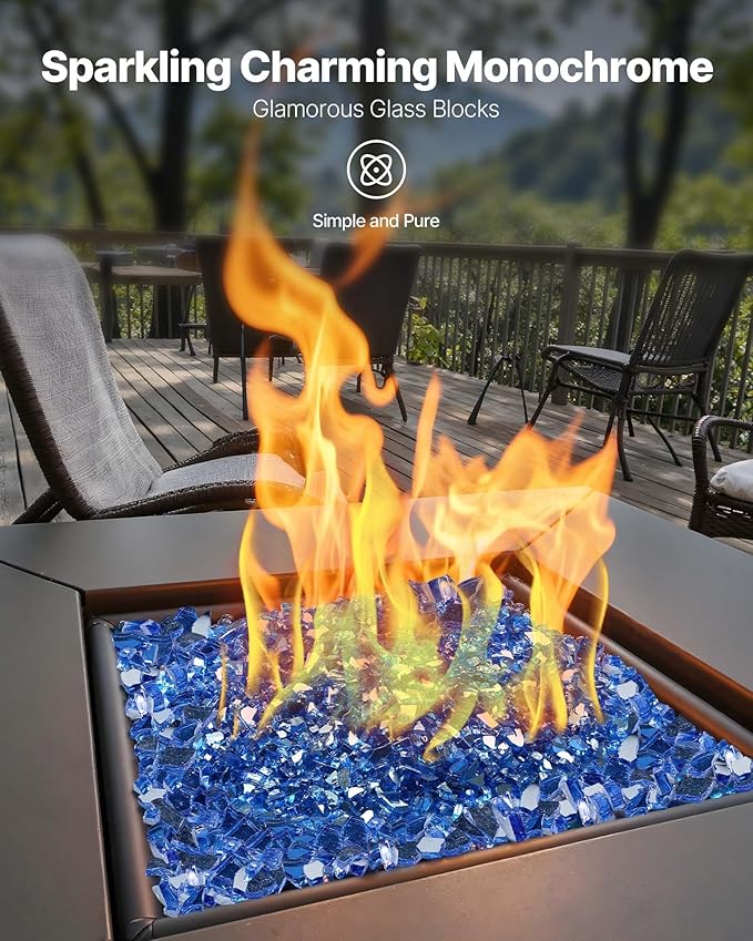 VEVOR Fire Glass, 10 lbs, Cobalt Blue, 1/4 Inch High-Temperature Resistant Reflective Glass Rocks, Smokeless Fire Pit Stones for Outdoor Table & Landscaping