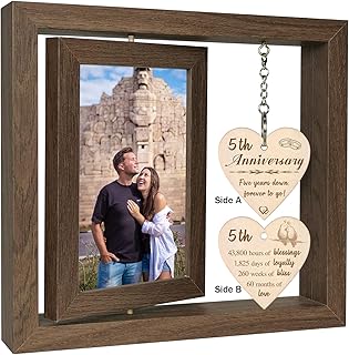 EYITUPC 5 Year Anniversary Picture Frame Gifts for Girlfriend Boyfriend Her Him, Wood 5th Wedding Anniversary Photo Frame for Wife Men Husband, Display 2 4x6 Inch