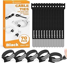 SummerBrite 70 Pack Black Cable Ties 8 Inch with Writable Labels, Reusable Cord Organizer Straps, Hook & Loop Wire Management for Extension Cords, Garage Tools, Power Strips & Heavy Duty