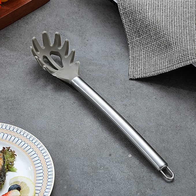 Berglander Spaghetti Spoon Non-stick Silicone Pasta Server, Spaghetti Server For Cooking, Pasta Fork, Noddle Fork, Dishwasher Safe, Easy to Clean