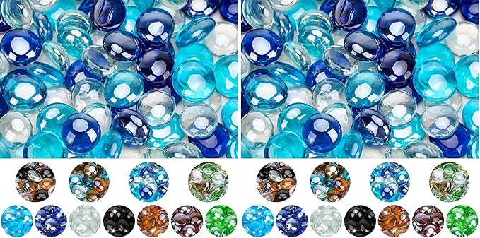 Mr. Fireglass 10 Pound Blended Fire Glass Beads, 1/2" High Luster Mixed Colored Fire Glass Drops for Fireplace Fire Pit & Lanscaping, Cobalt Blue, Crystal Ice, Caribbean Blue (Pack of 2)