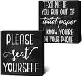 Jetec Set of 2 Farmhouse Bathroom Signs Decor Funny Rustic Wood Plaque Bathroom Wall Art Please Seat Yourself Wooden Toilet Signs for Home Restroom Shelves(Black)