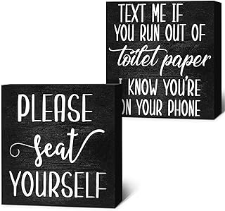 Jetec Set of 2 Farmhouse Bathroom Signs Decor Funny Rustic Wood Plaque Bathroom Wall Art Please Seat Yourself Wooden Toilet Signs for Home Restroom Shelves(Black)