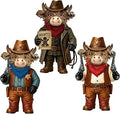 3 Pcs Western Cowboy Highland Cow Resin Figurine Wild West Highland Cow Gnomes with Cowboy Hat Guns Resin Statue for Garden Table Shelf Herd Gifts Home Decor Calf Gnome