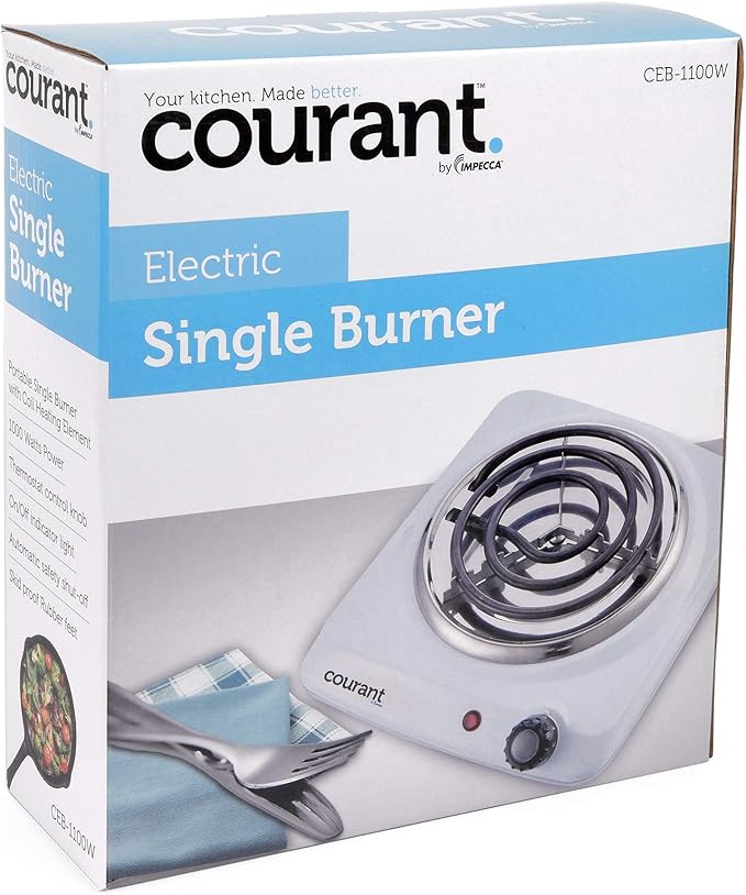 Courant Electric Burner, Countertop Single coiled portable Hotplate 1000W, White