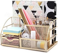 Exerz Desk Organizer Golden Office Desk Accessories Supplies Office Storage Desktop Pencil Pen Holder with Drawer Home Workspace
