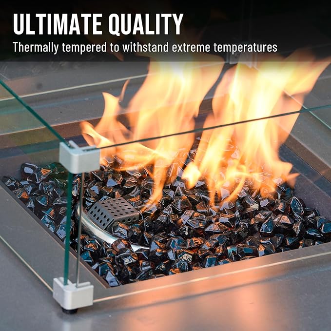 Skyflame 10-Pound Polygon Fire Glass for Fire Pit Fireplace Landscaping, 1/2-Inch Amber
