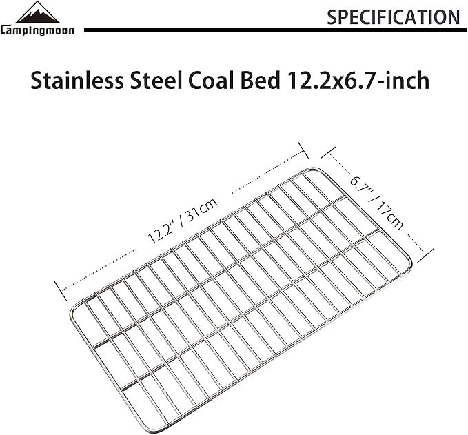 CAMPINGMOON Coal Bed Charcoal Fire Grate Grill Grates Replacement Stainless Steel for Barbecue Multifunction Outdoor Cooking T-173 (1pc, 12.2x6.7-inch)