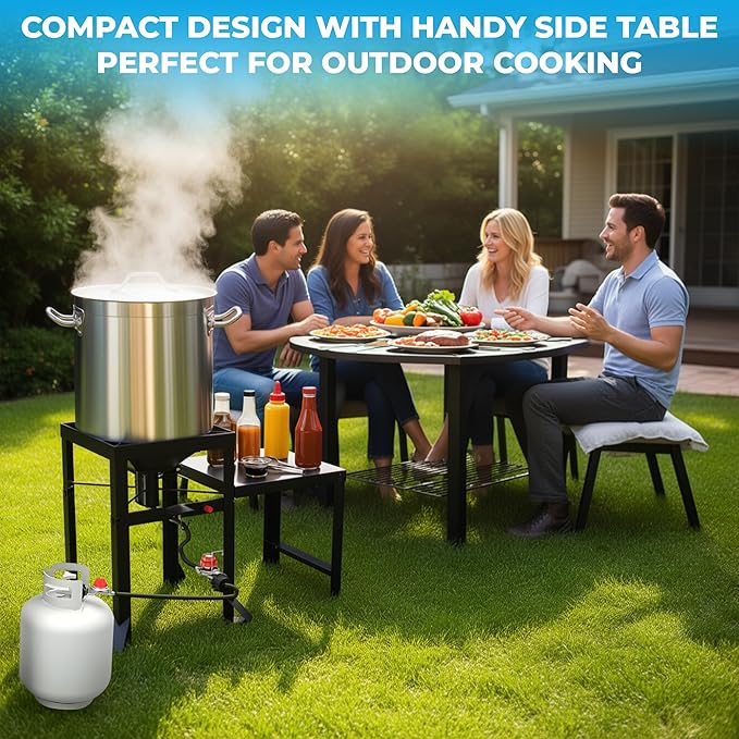 Approved Outdoor High Pressure Dual Jet Burner Gas Boiler & Cooker with 130,000BTU, 10PSI CSA Approve Adjustable Regulator, for Outdoor Fryer, Canjun Fry & Boil, Maple Syrup Prep, Seafood Boil.