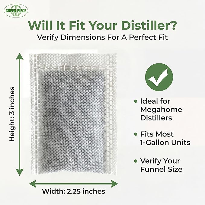 Green Piece® 24 Pack Distiller Filters – Activated Charcoal Carbon Sachets (Made in USA) | Odor & VOC Absorbing Water Filters Compatible with Megahome & Countertop Distillers