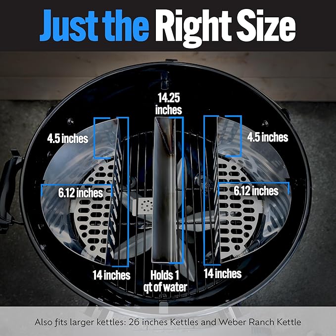 SnS Grills Slow ’N Sear FireBaskets with Water Pan – Heavy Duty Stainless Steel Charcoal Basket for 22" Weber & Similar Kettle Grills – Two Zone Cooking & Heat Management