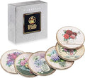 Absorbent Ceramic Rustic Coasters for Drinks Drink Coaster Set - Cute 4 Inch Novelty Coasters with Cork Back for Home, Office, Restaurant - Coffee Table, Desk, Kitchen Decor - Set of 6