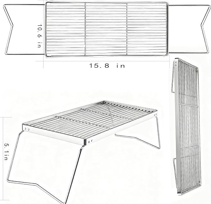 15.8" Folding Campfire Grill, 304 Stainless Steel, Portable Firepit Grate for Camping, Hiking, Picnics