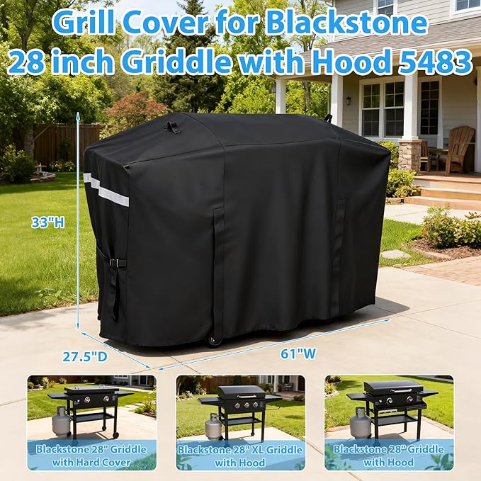Utheer Grill Cover for Blackstone 28 inches Griddle Cooking Station with Hood Water Resistant, Upgraded Full-Length Heavy Duty 600D Waterproof Fabric Cover for Blackstone 5483 Griddle Cover