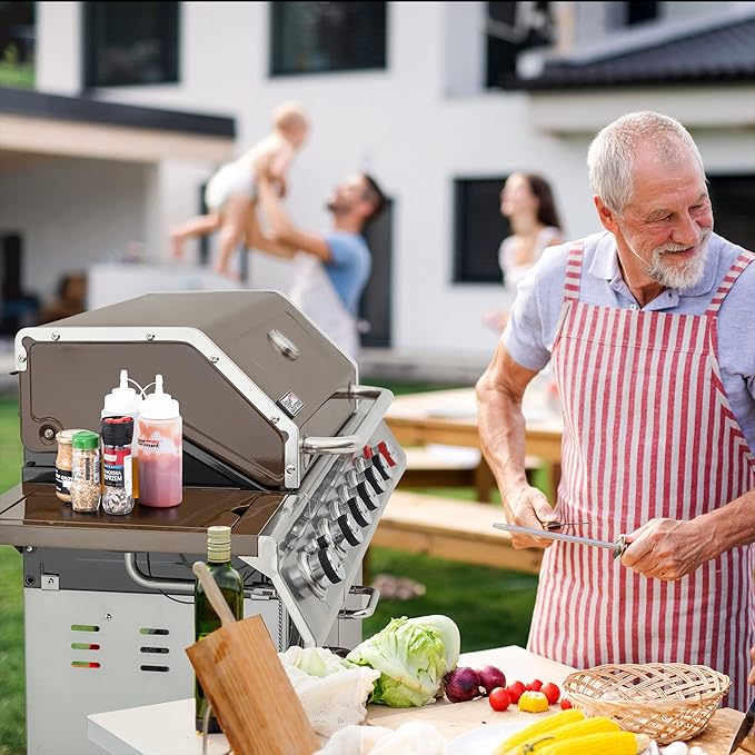 Royal Gourmet GA6402C 6-Burner Propane Gas Grill with Sear Burner and Side Burner, 74,000 BTUs, Cabinet Style Outdoor BBQ Grill for Barbecue Grilling & Backyard Cooking, Coffee