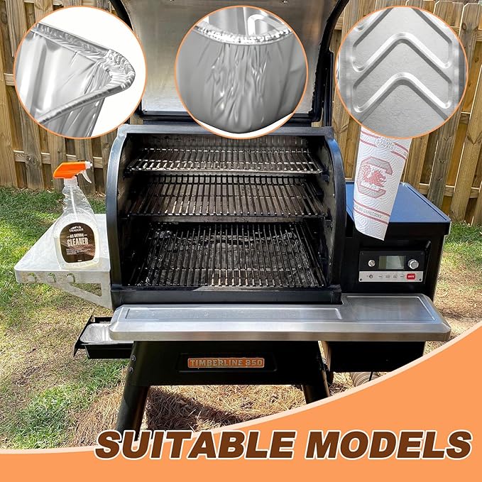 BAC404 & BAC582 Grill Drip Pan Liners Replacement Parts for Traeger Timberline 850 and 1300 (Gen 1 and 2 Models) Pellet Grills, Aluminum Grease Trays for Traeger Timberline Pellet Grills, 20 Packs