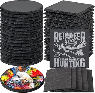 36 PCS Black Slate Stone Coasters Bulk, MAPRIAL Laser Engraving Blanks Material, 18 PCS Square, 18 PCS Round for Engraver, Drinks, DIY Project,Gifts