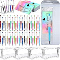 Tenceur 148 Pcs Beadable Pen Set Back to School Gift 48 Plastic Beadable Pen 48 Resealable Pouch Bag 48 Thank You Cards 4 Pcs Plastic Pen Holder Clear Display Stand for Student(Bright Color)
