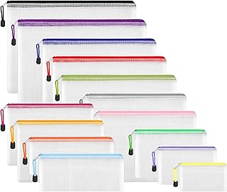 EOOUT 14pcs Zip Pouch Organizers, Mesh Bags with Zipper, 8 Sizes 14 Colors, Waterproof, for Travel, School, Office & Home