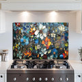 Evgosm tempered glass backsplash for stove, Pixel Flower Stove Splashback, Glass Backsplash, Used for Kitchen Wall Protection and Decoration, Easy to Install and Clean. (30x14'')