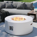 32.5 inch Round Propane Fire Pit, 50000 BTU Gas Fire Pit Table with Steel Lid, Waterproof Cover, 10ft Gas Hose & Gas Tank Base, Lava Rocks, White