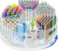 CraftGenes Rotating Desk Organizer, 360° Acrylic Pen Organizer for Desk with 7 Removable Compartments, Extra-Large Pen Holder for Office Supplies, Markers, and Art Supplies, Clear Pencil Holder
