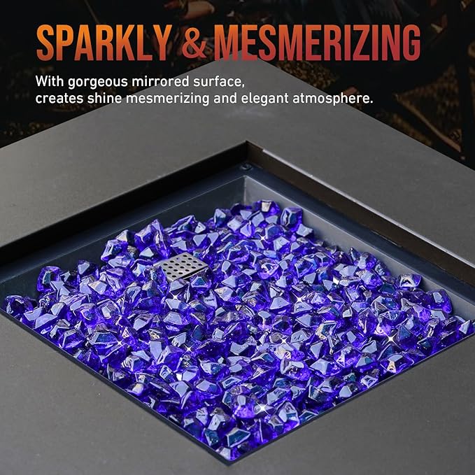 Skyflame 10-Pound Polygon Fire Glass for Fire Pit Fireplace Landscaping, 1/2-Inch Cobalt Blue