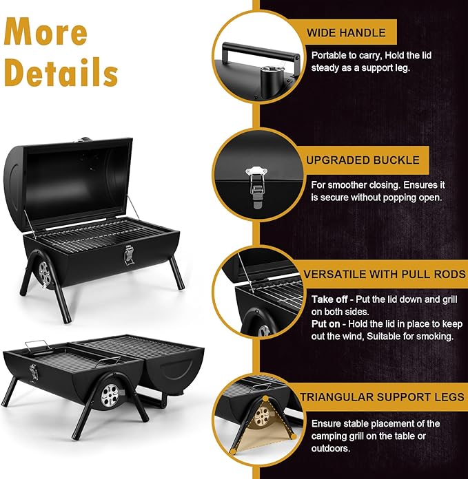 Joyfair Portable Charcoal Grill (2 IN 1 Double-Sided), Small Tabletop Barbecue Grill with Food Tray & Rack for Outdoor Camping Home Patio BBQ Grilling, Heavy Duty & Multi-use, Easy Assembly (230Sq.in)