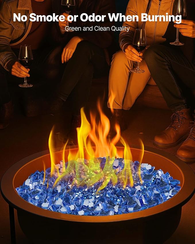 VEVOR Fire Glass, 10 lbs, Cobalt Blue, 1/4 Inch High-Temperature Resistant Reflective Glass Rocks, Smokeless Fire Pit Stones for Outdoor Table & Landscaping