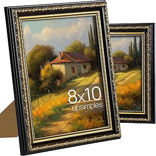 upsimples 8x10 Picture Frame with Real Glass, Ornate Vintage 8 x 10 Photo Frames for Wall Decor or Tabletop Display, Black and Gold, 2 Pack