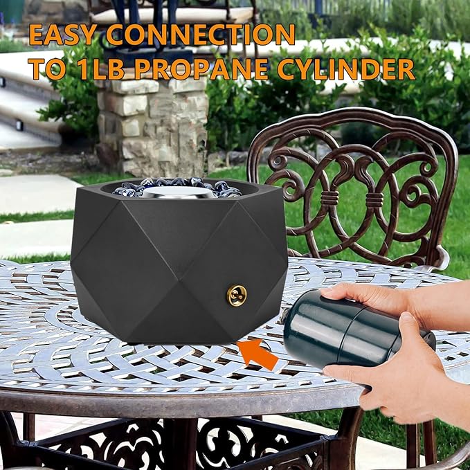 ONLYFIRE OUTDOOR LIVING 14” Modern Tabletop Gas Fire Pit, Portable Firepit Works with 1lb Propane Gas for Patio Backyard Porch Camping RV Tailgating, Side-Mounted, FP004