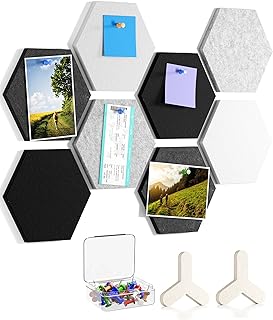 MaxGear 8Pcs Hexagon Felt Cork Board Tiles, Grey Self-Adhesive DIY Bulletin Board Pin Board for Office School Home Wall Decor Stickers Photos Display Memos