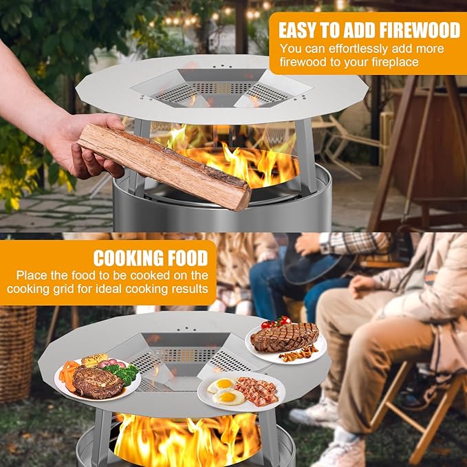 BBQ-PLUS One-Piece Heat Deflector Replacement for Solo Stove Yukon 27" Fire Pit, 304 Stainless Steel Heat Diffuser Accessories with 3 Support Leg for Most 27 inches Outdoor/Indoor Backyard Fire Pit