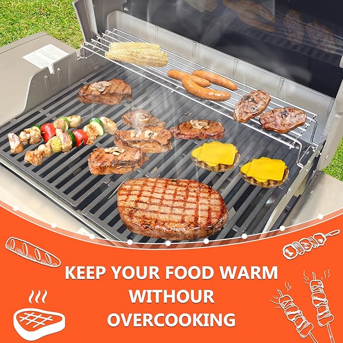 304 Stainless Steel Warming Rack for Weber Spirit 300 and GS4 Spirit II 300 Series Gas Grills with Front Control Knobs, 7641 Grill Upper Rack for Weber Genesis Silver Gold B/C Grill, 25 Inch