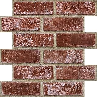 3D Peel and Stick Faux Brick Wall Panels 11.8" x 11.8" 10-Pack Red Orange, Small Brick-Look Wall Sticker, Thin Lightweight PVC Self Adhesive Tiles for Interior Decor