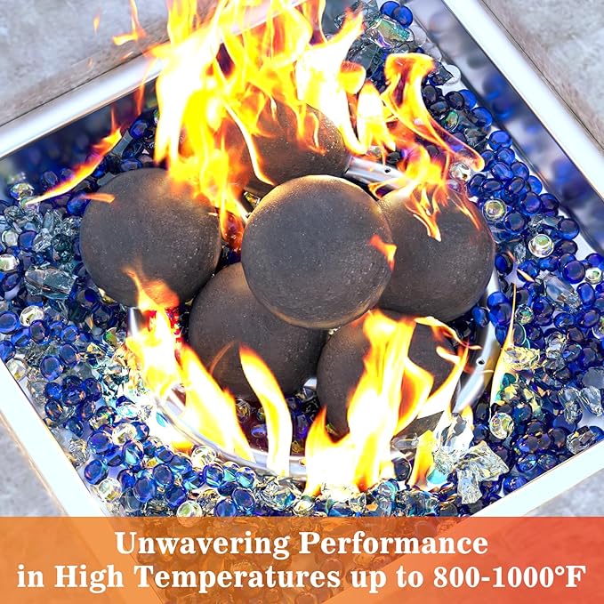 GRISUN Ceramic Fire Balls, 5 Inch Set of 6 Round Fire Stones for Natural or Propane Fireplace, Reusable Fireballs for Indoor & Outdoor Fire Pit/Fireplace/Fire Bowls, Black