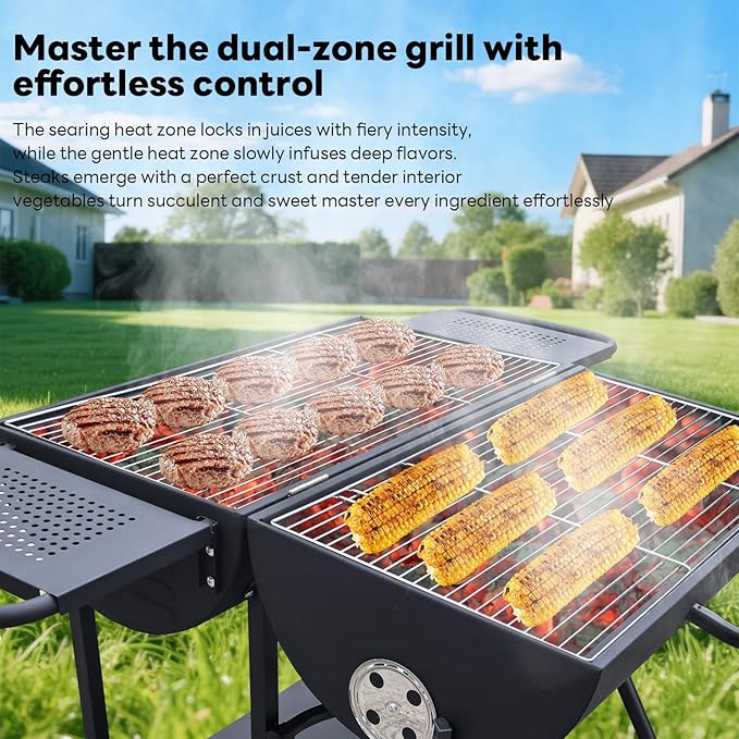 Barrel grill charcoal - Barrel charcoal grills with side shelf, Large Sturdy BBQ Charcoal Grill suitable for outdoor camping,backyards, and patios (Extra Large)