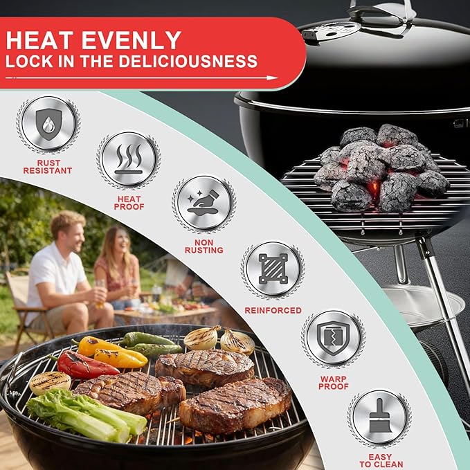 7436 Cooking Grate & 7441 Charcoal Grate Kit for Weber 22/22.5'' Kettle Charcoal Grill, 304 Stainless Steel Grill Grates for One-Touch, Master-Touch, Bar-B-Kettle, Performer, Series Grills Accessories