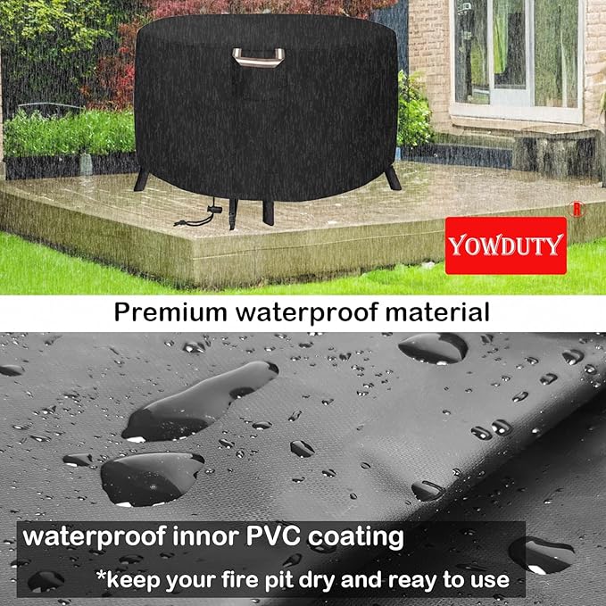 Round Propane Gas Fire Pit Cover 36 x 24 Inch, Waterproof Heavy Duty 600D Round Outdoor Fireplace Cover 36 inch, All-weather Protection For Patio Firepit / Fire Bowl 34/35/36 inch
