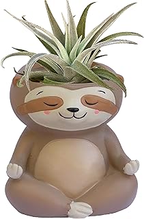 Meditating Animal Sloth Planters with Drainage Hole 4.1 x 3.5 x 3 Inch Indoor Outdoor Flower Pot for Small Plants Succulents, Herbs, Cactus, Houseplants Stand Garden Home Office Decor