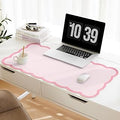 Scalloped Desk Mat, 31.5" x 15.7" Large Cute Aesthetic Desk Accessories, PU Leather Computer Laptop Desk Mouse Keyboard Pad, Desk Writing Mat for Vanity/Work/Home Decor (Pink, 31.5" x 15.7")