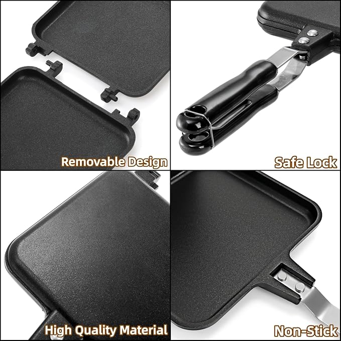Cididu Hot Sandwich Maker, Grilled Sandwich Toaster for Small Bread Pancake, Double Sided Non-Stick Frying Pan, Stovetop Sandwich Grill Press Flip Pan for Camping Kitchen (Inside 5.4" L x 4.7" W)
