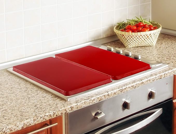 Reston Lloyd 2-Piece Rectangular Tin Burner Cover, 19.75-Inch by 11-Inch, Red