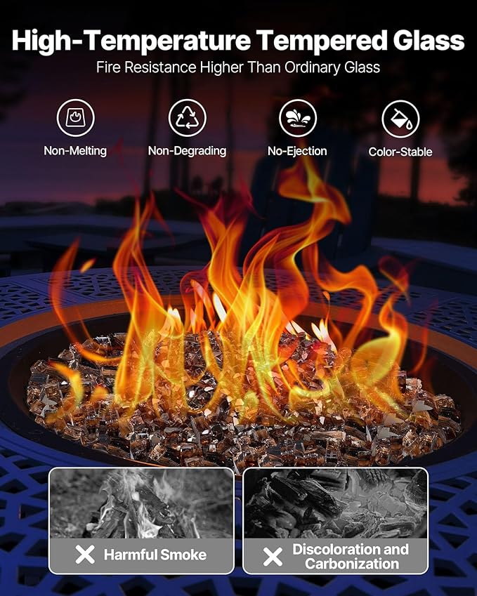 VEVOR Fire Glass, 20 lbs, Copper, 1/2 Inch High-Temperature Resistant Reflective Glass Rocks, Smokeless Fire Pit Stones for Outdoor Table & Landscaping