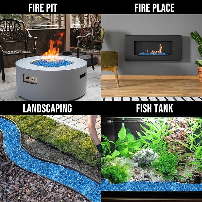 Skyflame High Luster 10-Pound Regular Fire Glass for Fire Pit Fireplace Garden Landscaping Pacific Blue 1/2" Size