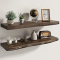 Fun Memories Solid Elm Wood Live Edge Floating Shelves for Wall, 30 x 8 Inch Rustic Wall Shelves Set of 2 with Invisible Brackets for Living Room Bedroom Kitchen, Walnut